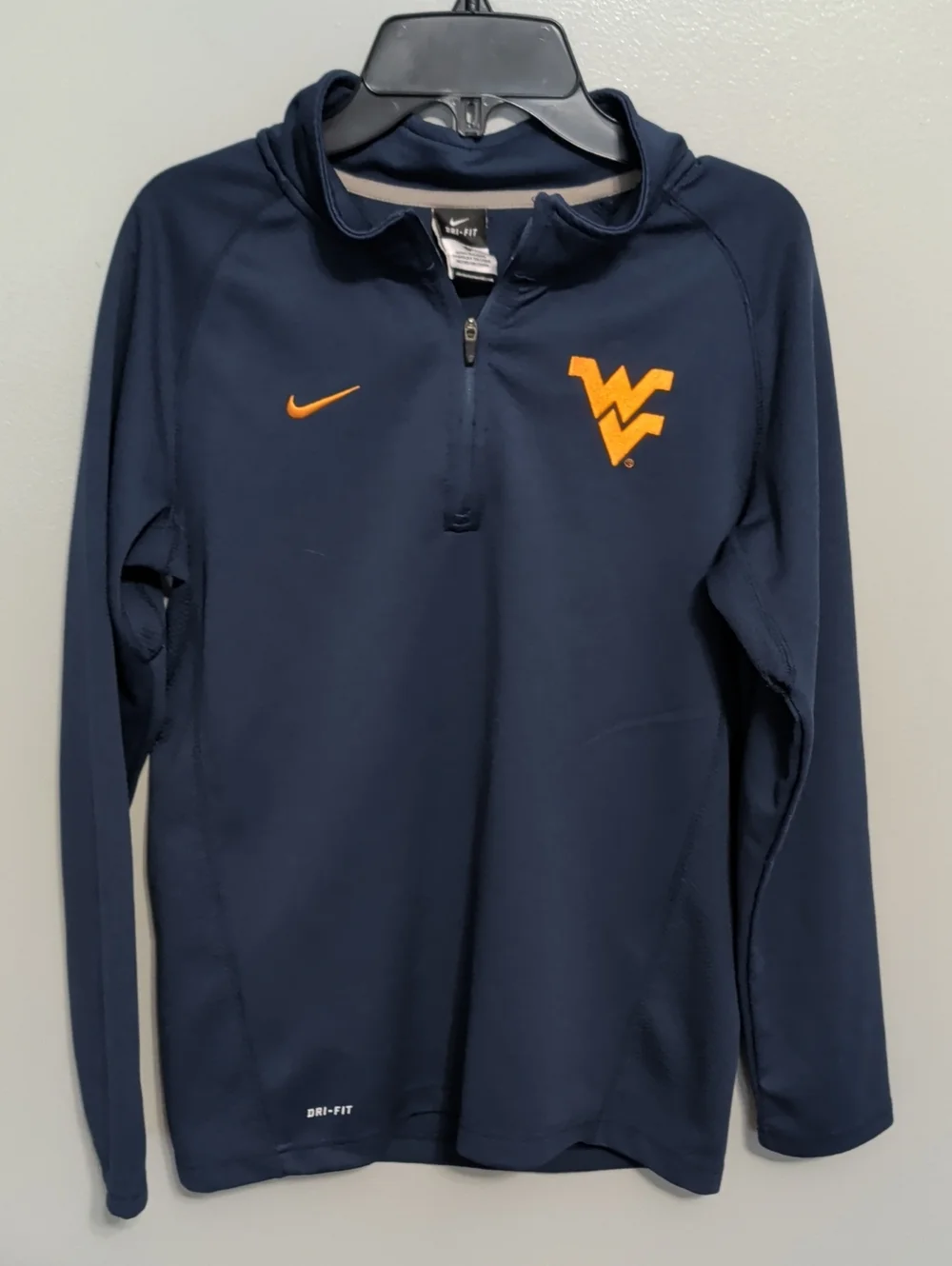 Nike Kids Navy and Orange West Virginia 1/4 Zip Hoodie Boys Large